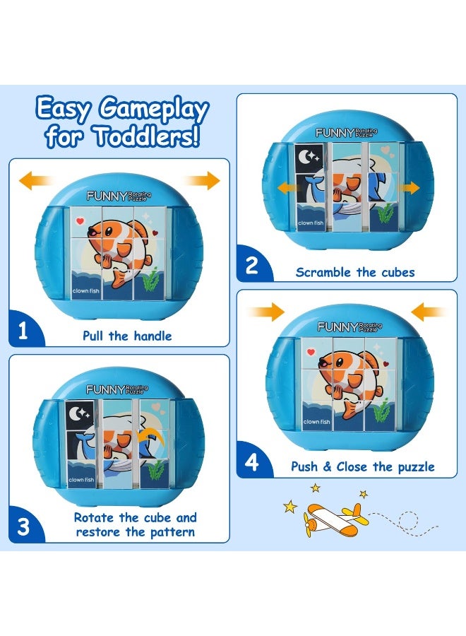 Rotating Puzzle For Kids 3 4 5 6 7 8 Year Old, 4 Puzzles In 1, Toddlers Travel, Car, Airplane, Road Trip Activities, Fine Motor Skills, Fidget, Gift For Boys  Girls Ages 3+(Fishes) - Image 2